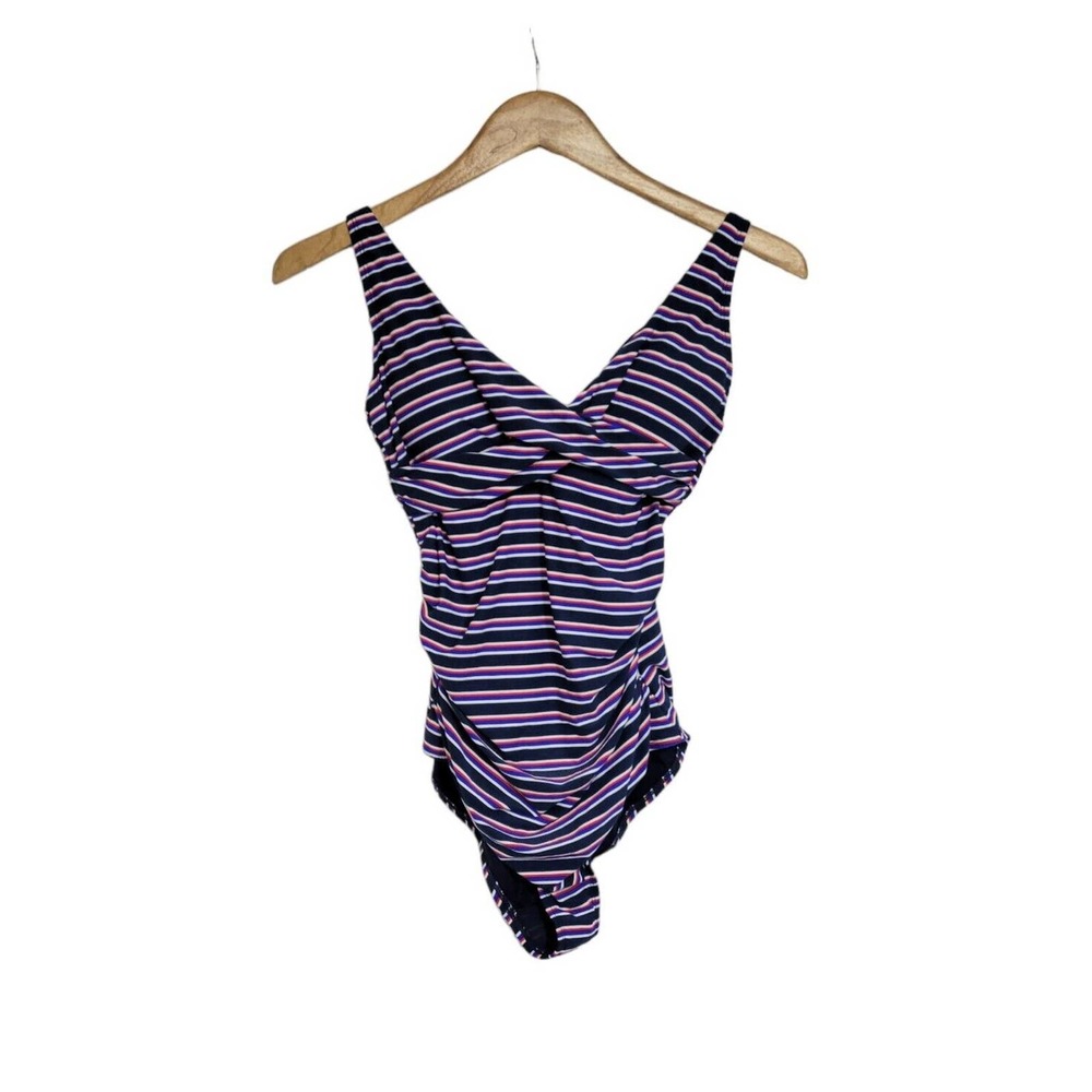 NipTuck Navy Blue Red White Striped One-Piece Swimsuit Size 6